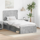 Bed Frame with Headboard Concrete 90 x 200 cm Solid Pinewood