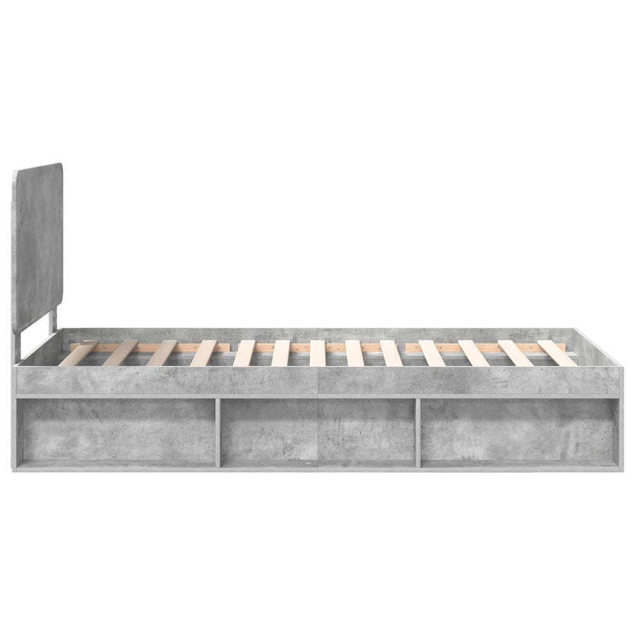 Bedframe met hoofdeinde Beton 90 x 200 cm Massief grenenhout