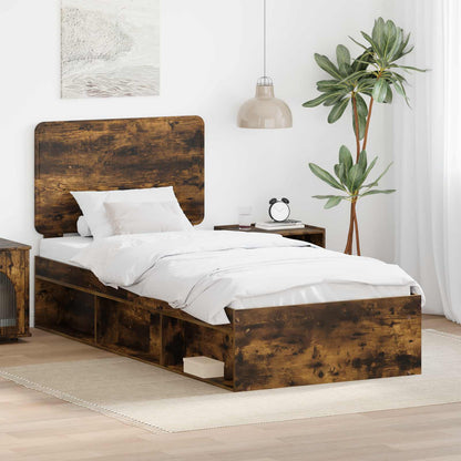 Bedframe Gerookt eiken 90 x 190 cm Massief grenenhout