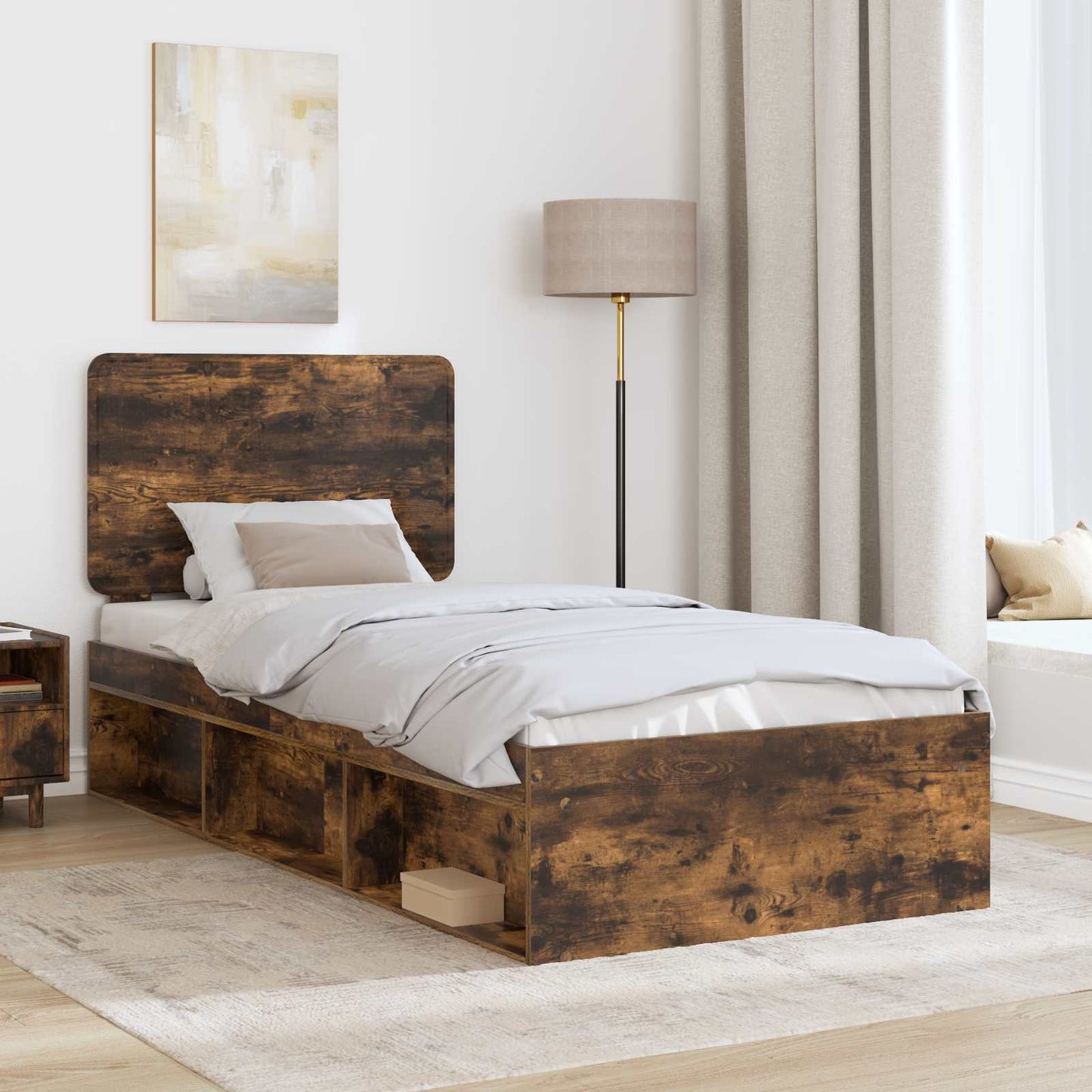 Bedframe Gerookt eiken 90 x 190 cm Massief grenenhout