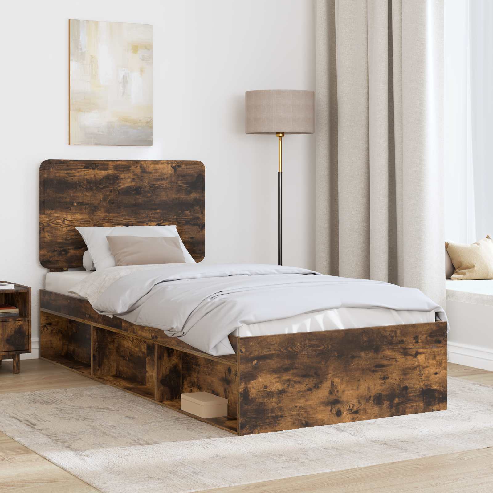Bedframe Gerookt eiken 90 x 190 cm Massief grenenhout
