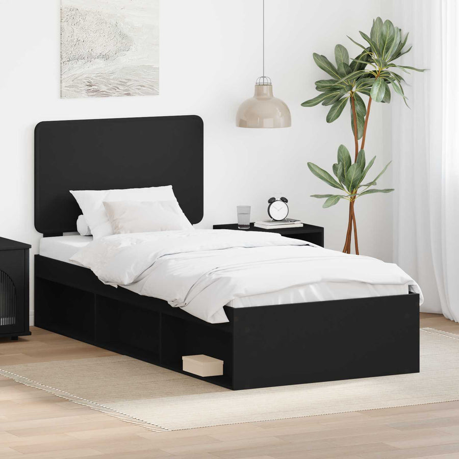Bedframe met hoofdeinde Zwart 75 x 190 cm Massief grenenhout