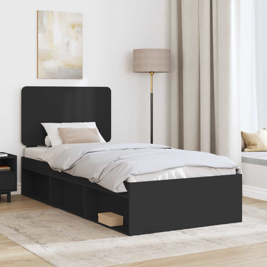 Bedframe met hoofdeinde Zwart 75 x 190 cm Massief grenenhout