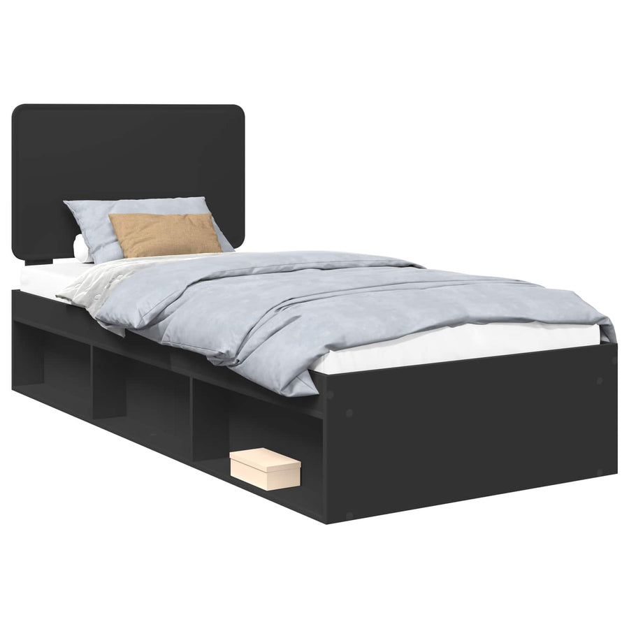 Bedframe met hoofdeinde Zwart 75 x 190 cm Massief grenenhout