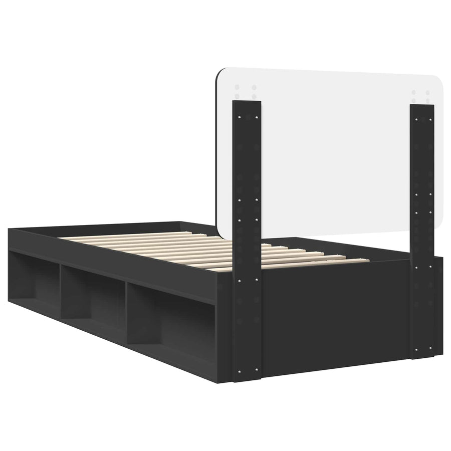 Bedframe met hoofdeinde Zwart 75 x 190 cm Massief grenenhout