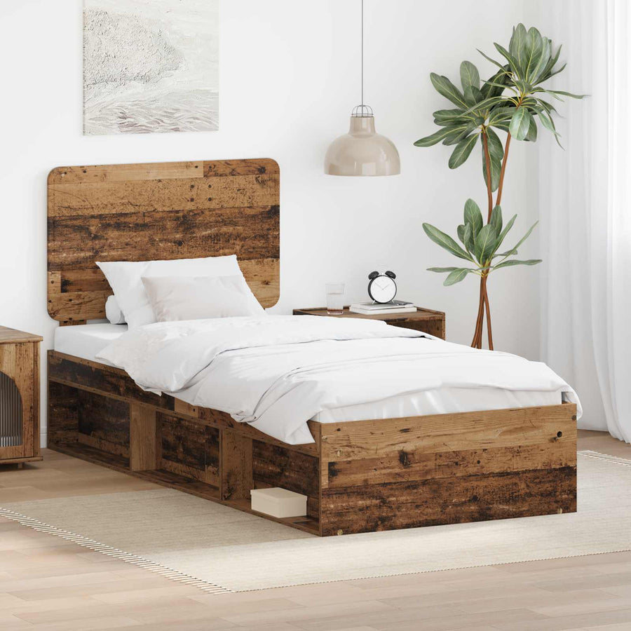 Bedframe met hoofdeinde Oudhout 75 x 190 cm Massief grenenhout