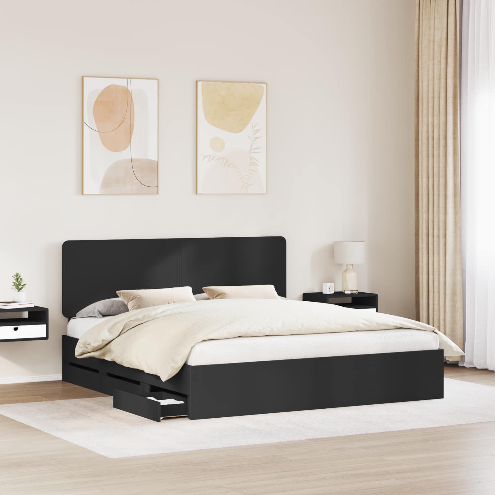 Bedframe met lade met opslag Zwart 200 x 200 cm Ingenieurshout