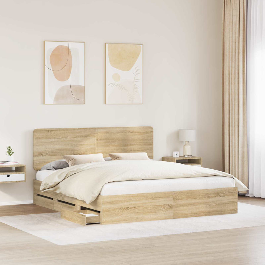 Bedframe met lade Sonoma Eiken 200 x 200 cm Ingenieurshout