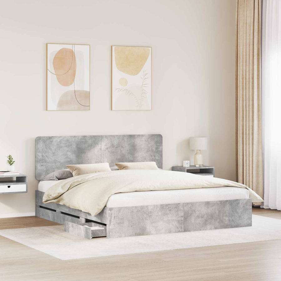 Bedframe met lade Beton Grijs 200 x 200 cm Ingenieurshout