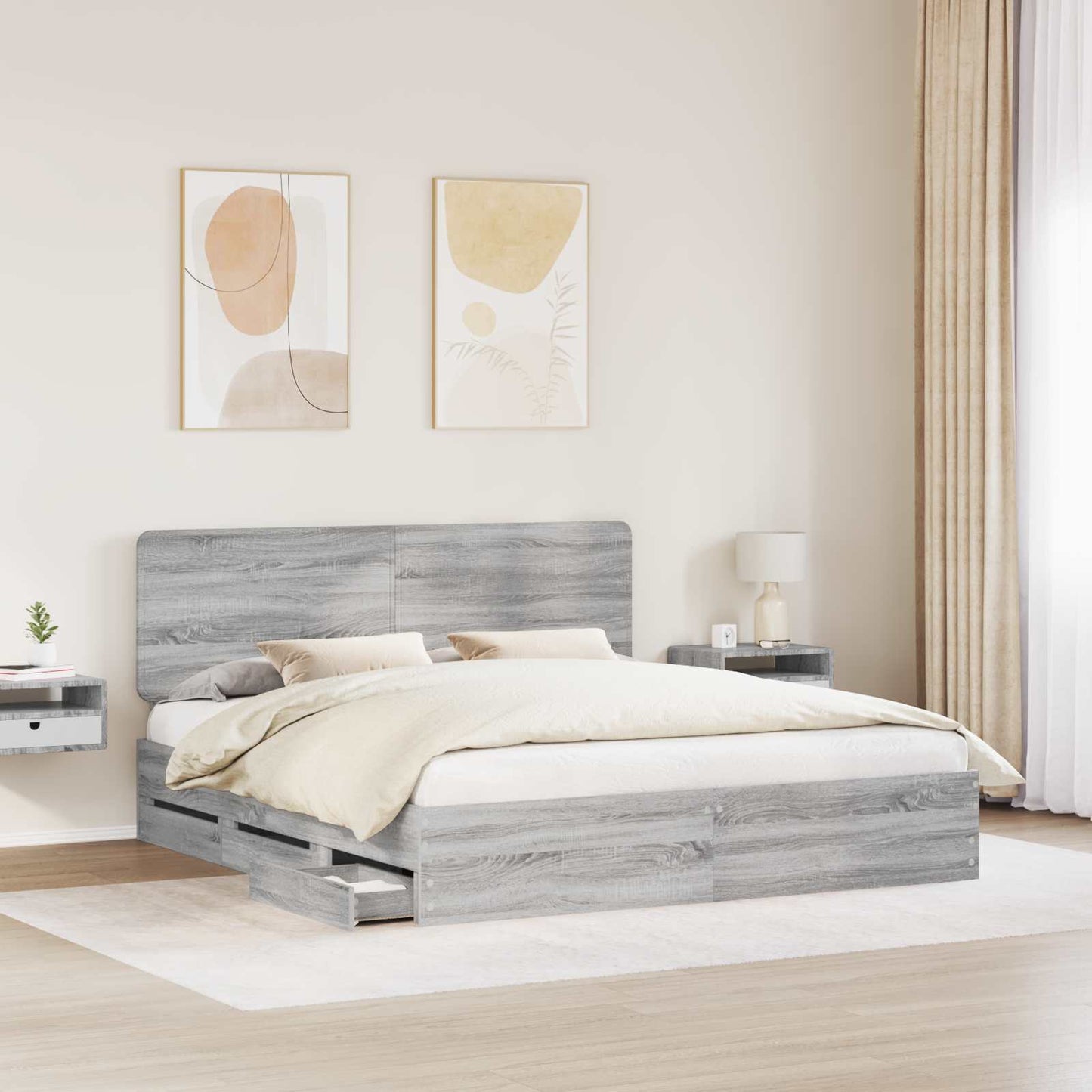 Bedframe met lade Grijs Sonoma 200 x 200 cm Ingenieurshout
