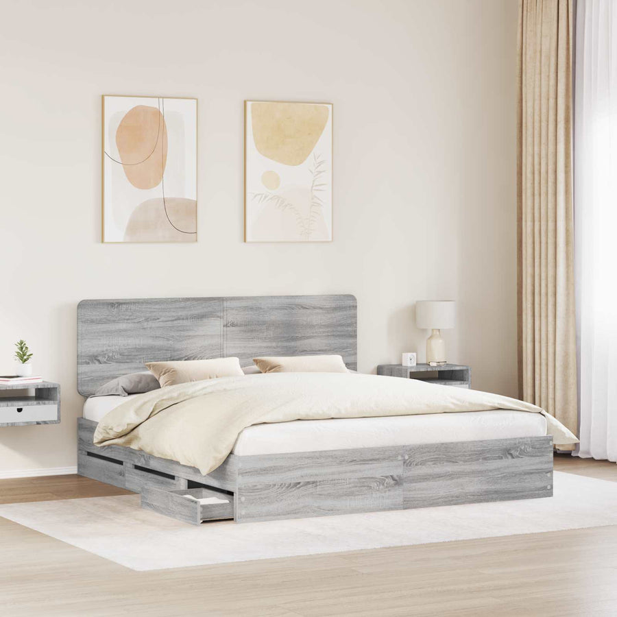 Bedframe met lade Grijs Sonoma 200 x 200 cm Ingenieurshout