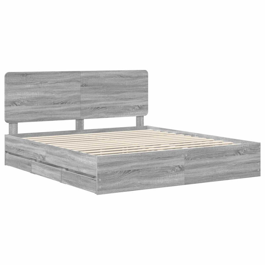 Bedframe met lade Grijs Sonoma 200 x 200 cm Ingenieurshout