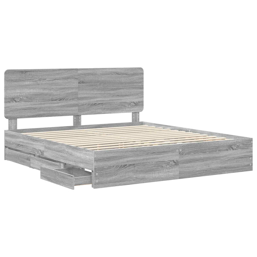 Bedframe met lade Grijs Sonoma 200 x 200 cm Ingenieurshout