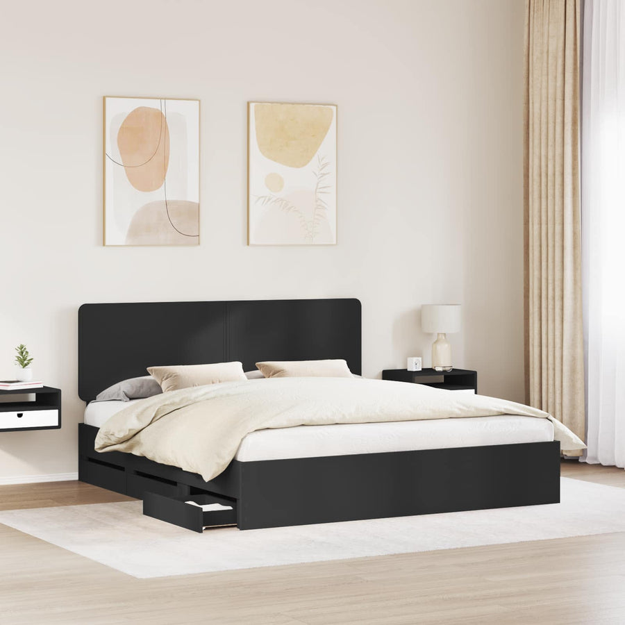 Bedframe met lade met opslag Zwart 180 x 200 cm Ingenieurshout