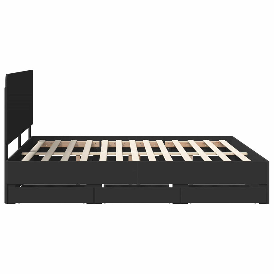 Bedframe met lade met opslag Zwart 180 x 200 cm Ingenieurshout