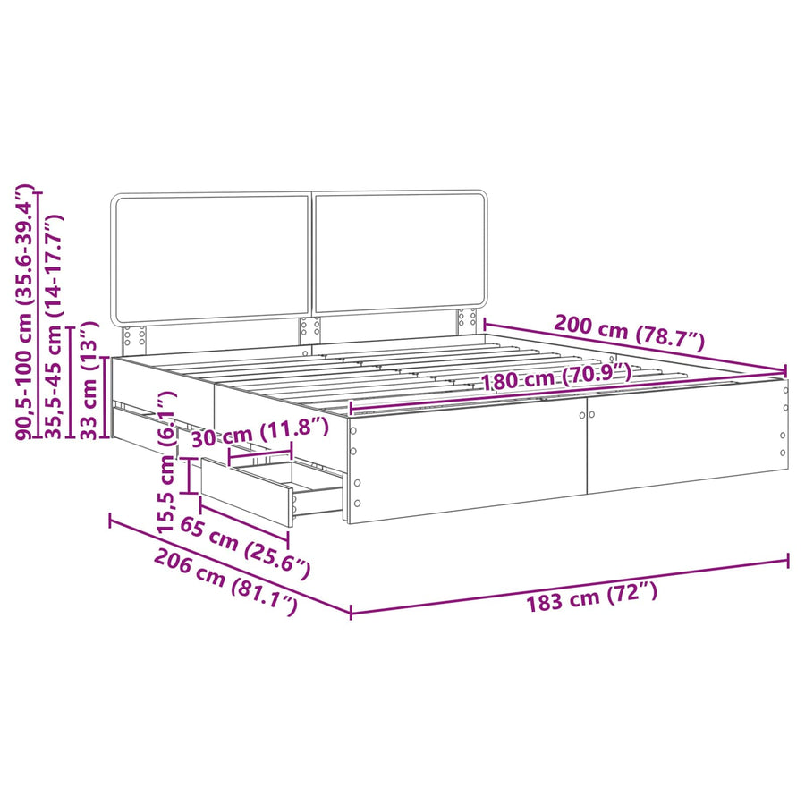 Bedframe met lade Beton Grijs 180 x 200 cm Ingenieurshout