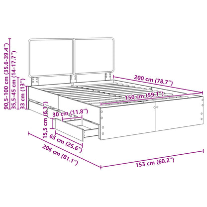 Bedframe met lade Sonoma Eiken 150 x 200 cm Ingenieurshout