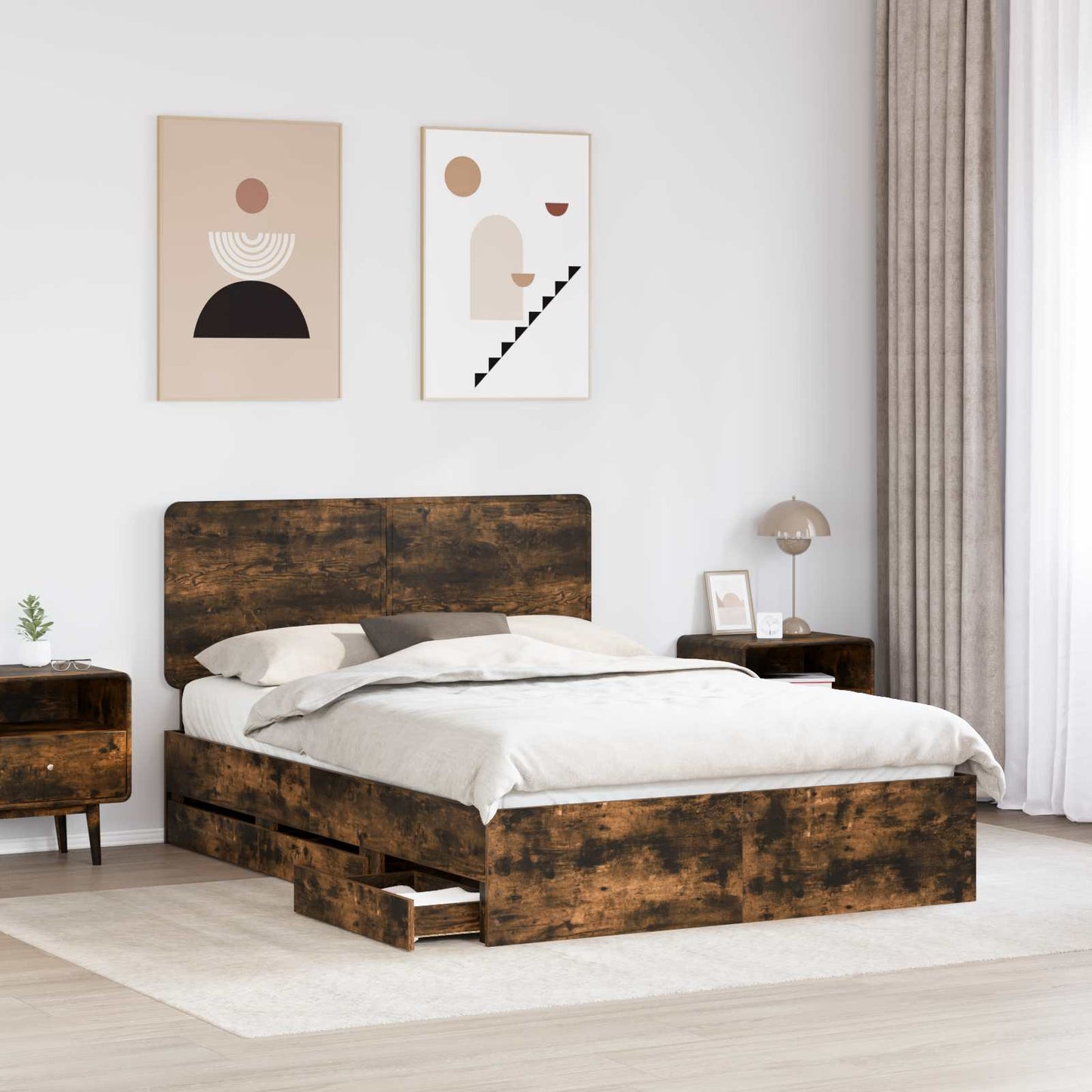 Bedframe met lade Gerookt eiken 150 x 200 cm Ingenieurshout