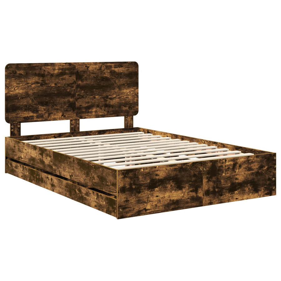 Bedframe met lade Gerookt eiken 150 x 200 cm Ingenieurshout