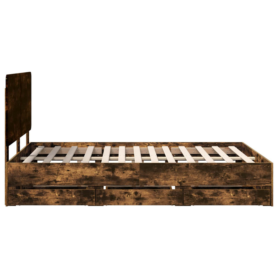 Bedframe met lade Gerookt eiken 150 x 200 cm Ingenieurshout