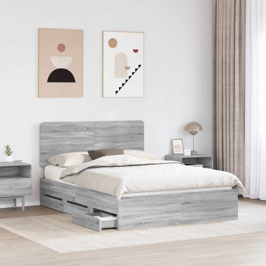 Bedframe met lade Grijs Sonoma 150 x 200 cm Ingenieurshout