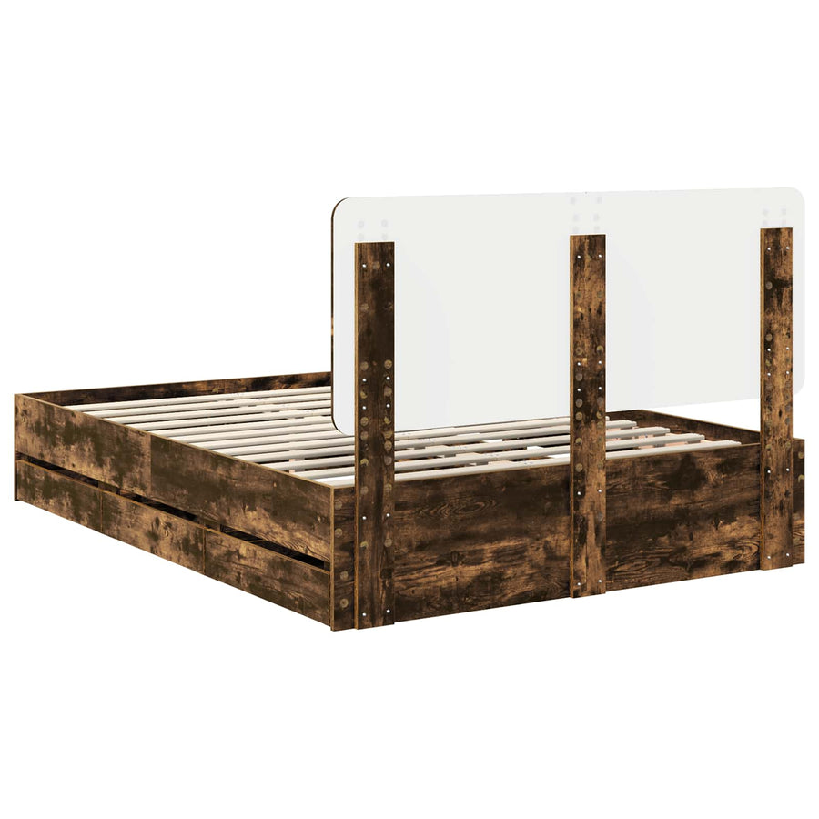 Bedframe met lade Gerookt eiken 140 x 200 cm Ingenieurshout
