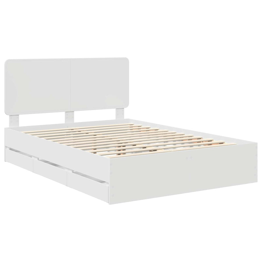 Bedframe met lade met opslag Wit 140 x 190 cm Ingenieurshout