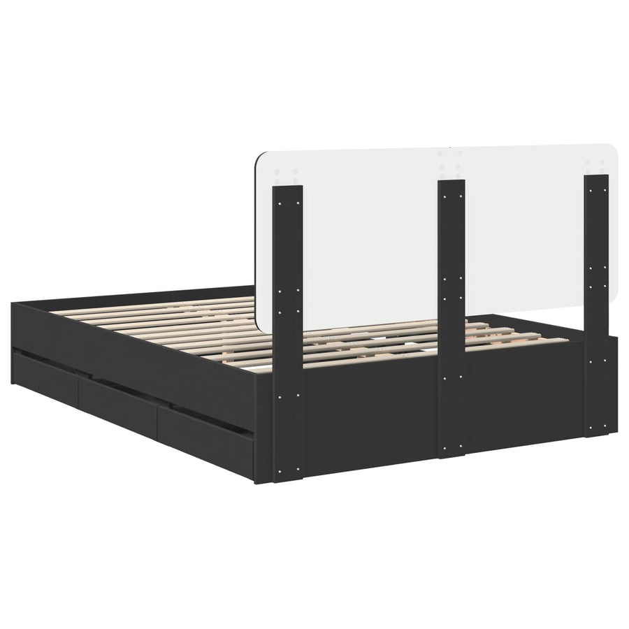 Bedframe met lade met opslag Zwart 140 x 190 cm Ingenieurshout