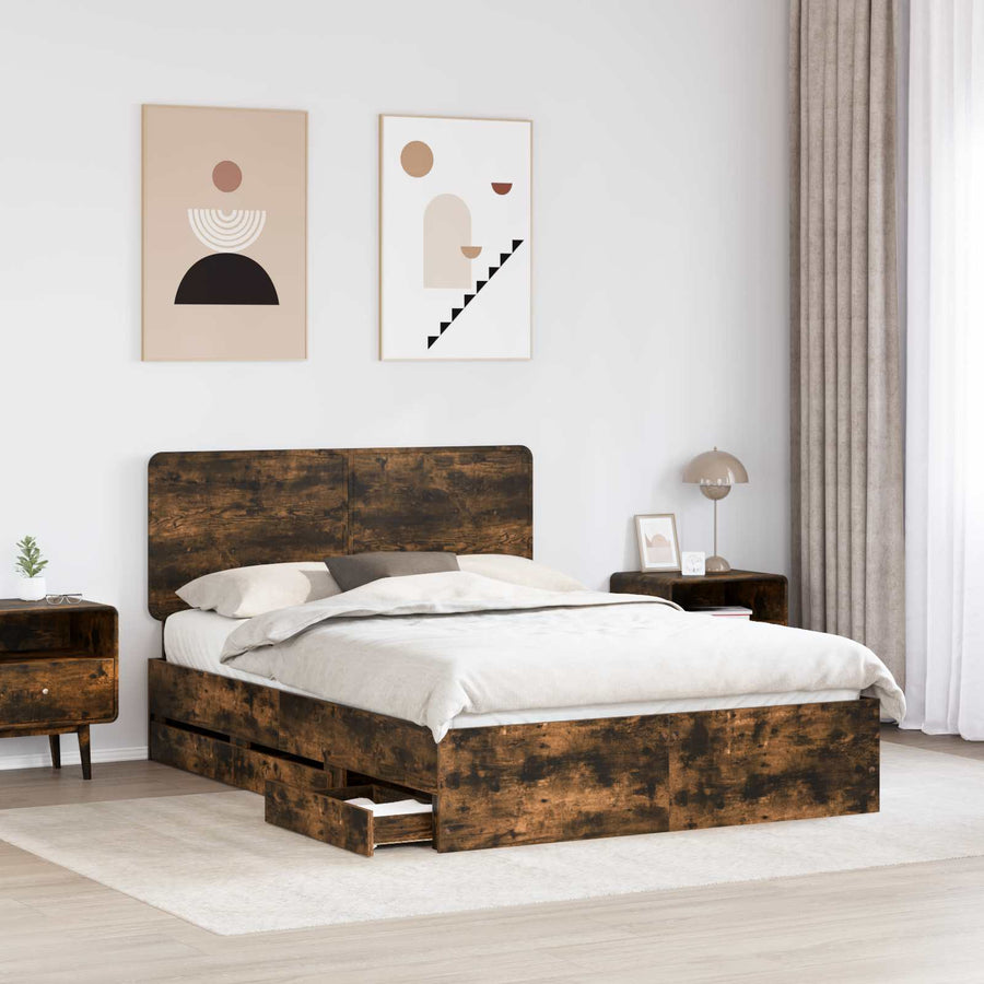 Bedframe met lade Gerookt eiken 140 x 190 cm Ingenieurshout