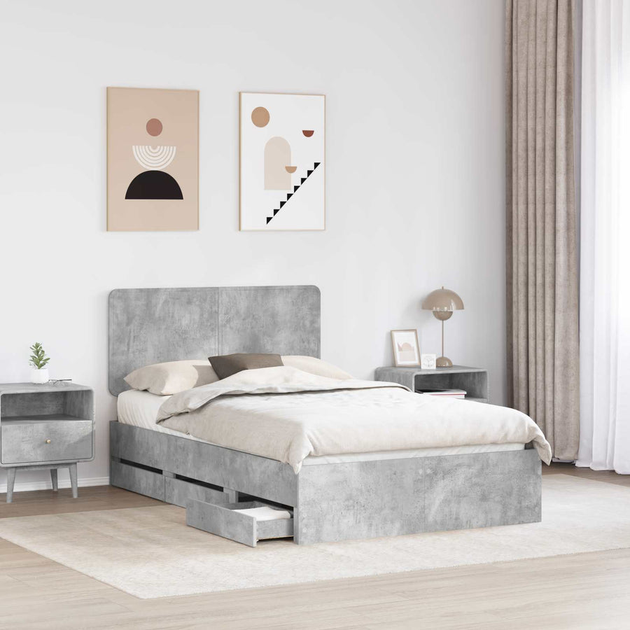 Bedframe met lade Beton Grijs 135 x 190 cm Ingenieurshout