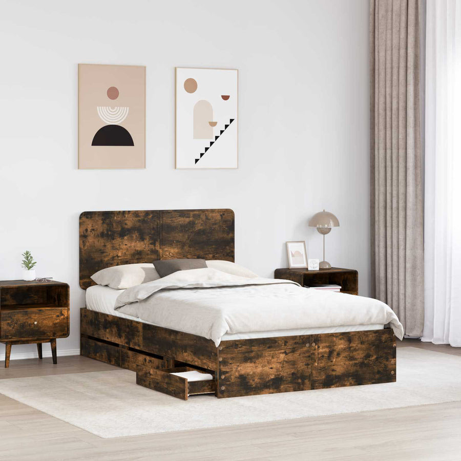 Bedframe met lade Gerookt eiken 135 x 190 cm Ingenieurshout
