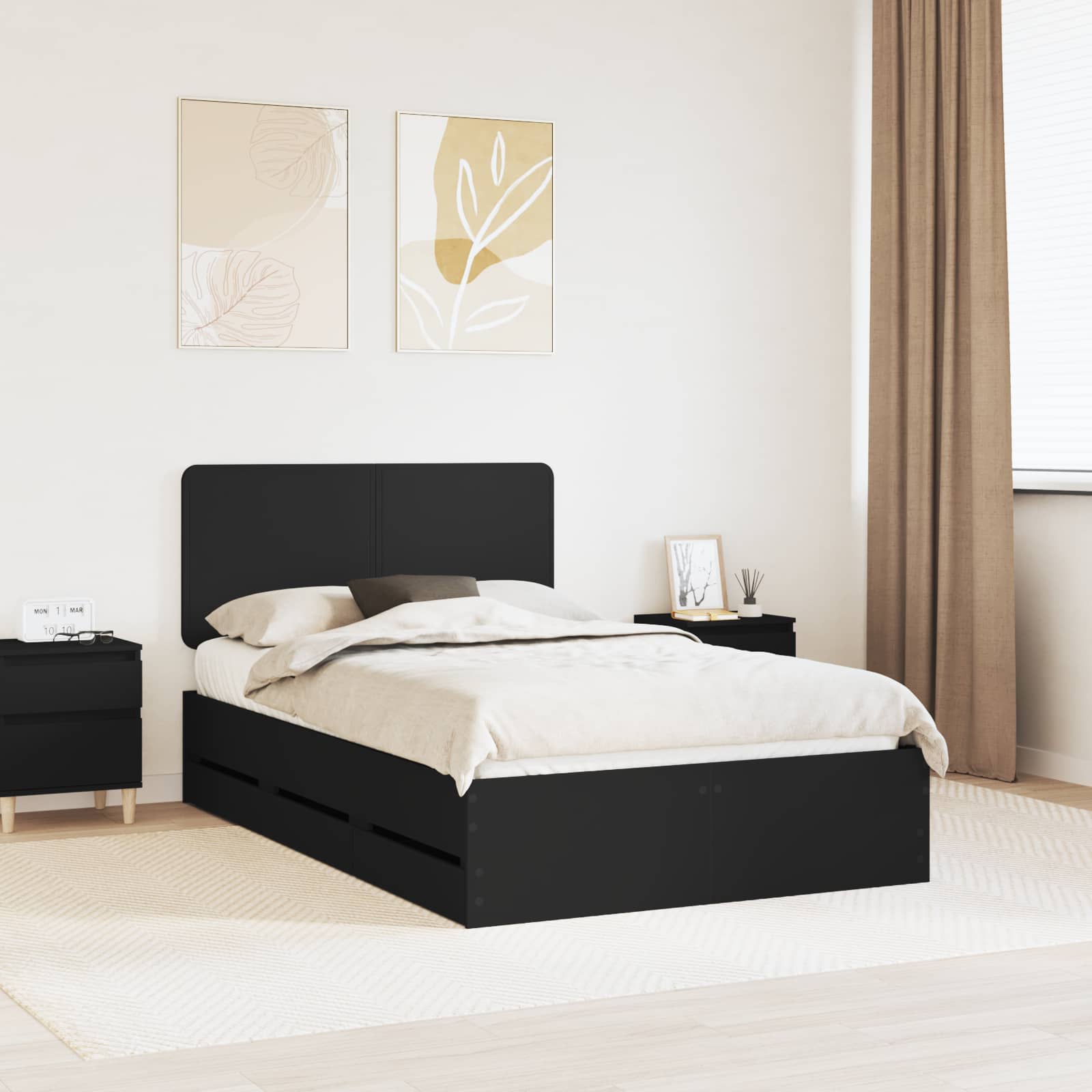 Bedframe met lade met opslag Zwart 120 x 200 cm Ingenieurshout
