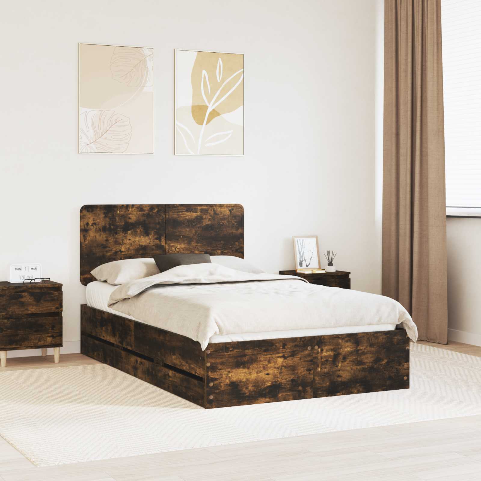 Bedframe met lade Gerookt eiken 120 x 200 cm Ingenieurshout