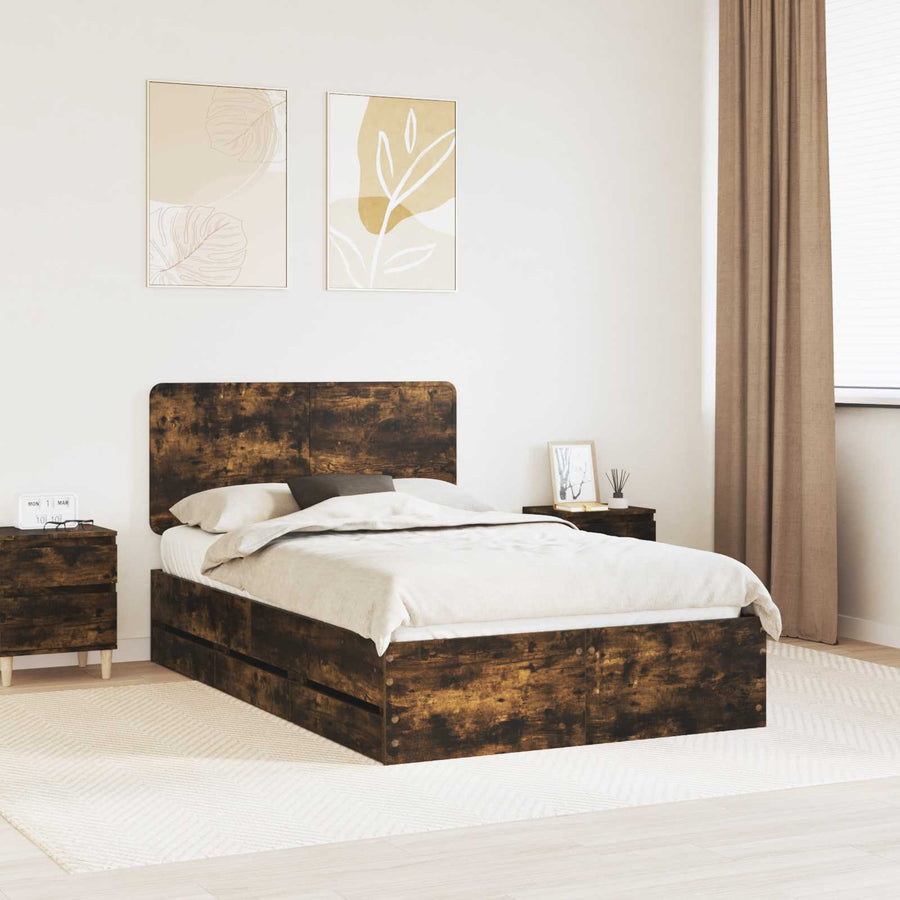 Bedframe met lade Gerookt eiken 120 x 200 cm Ingenieurshout