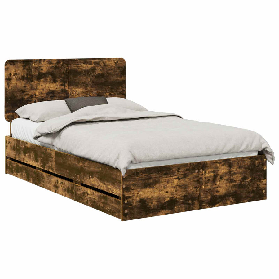 Bedframe met lade Gerookt eiken 120 x 200 cm Ingenieurshout