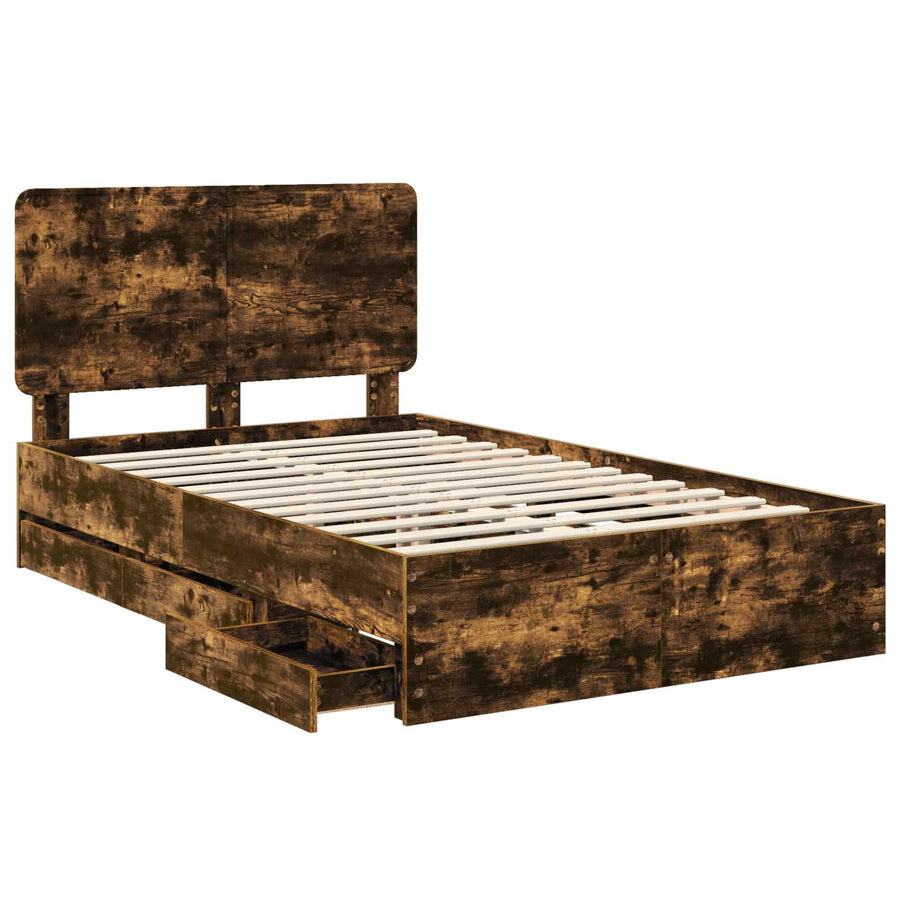 Bedframe met lade Gerookt eiken 120 x 200 cm Ingenieurshout