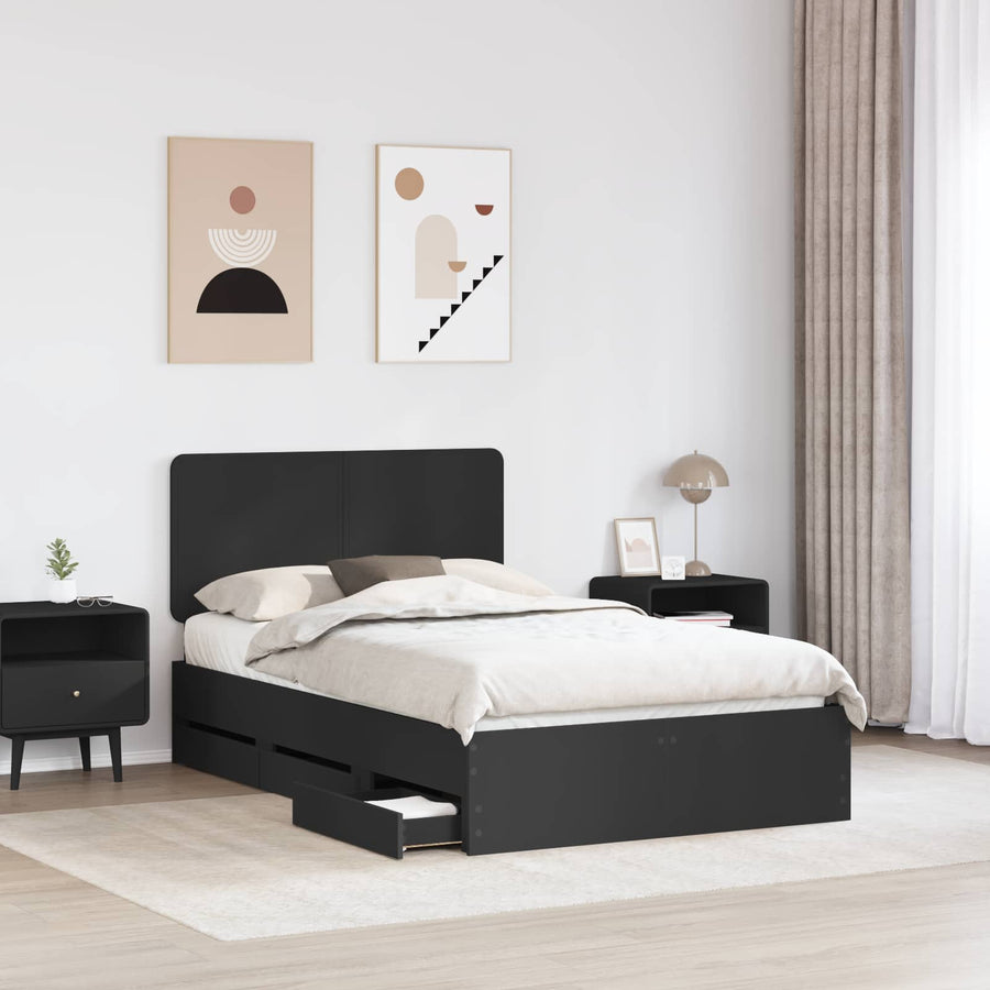 Bedframe met lade met opslag Zwart 120 x 190 cm Ingenieurshout
