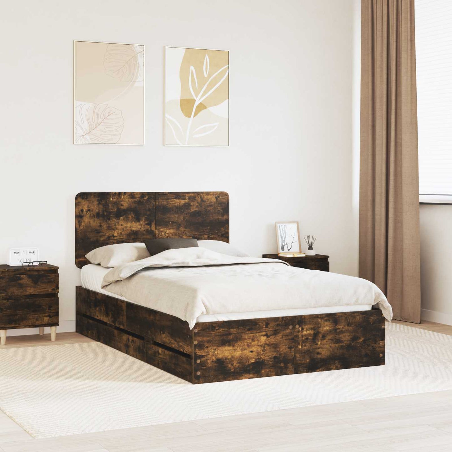 Bedframe met lade Gerookt eiken 120 x 190 cm Ingenieurshout