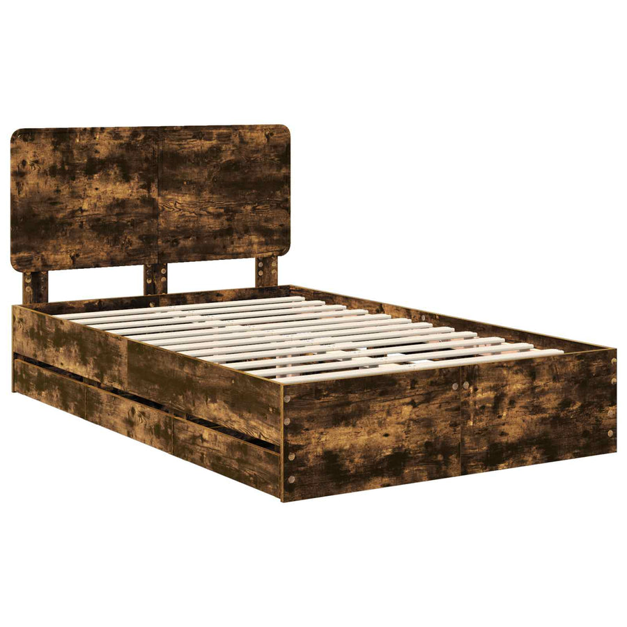 Bedframe met lade Gerookt eiken 120 x 190 cm Ingenieurshout