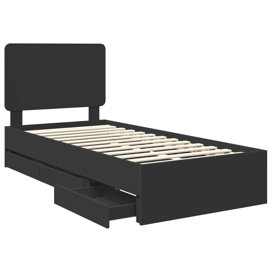 Bedframe met lade met opslag Zwart 100 x 200 cm Ingenieurshout