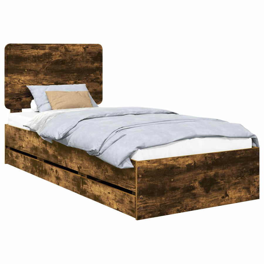 Bedframe met lade Gerookt eiken 100 x 200 cm Ingenieurshout