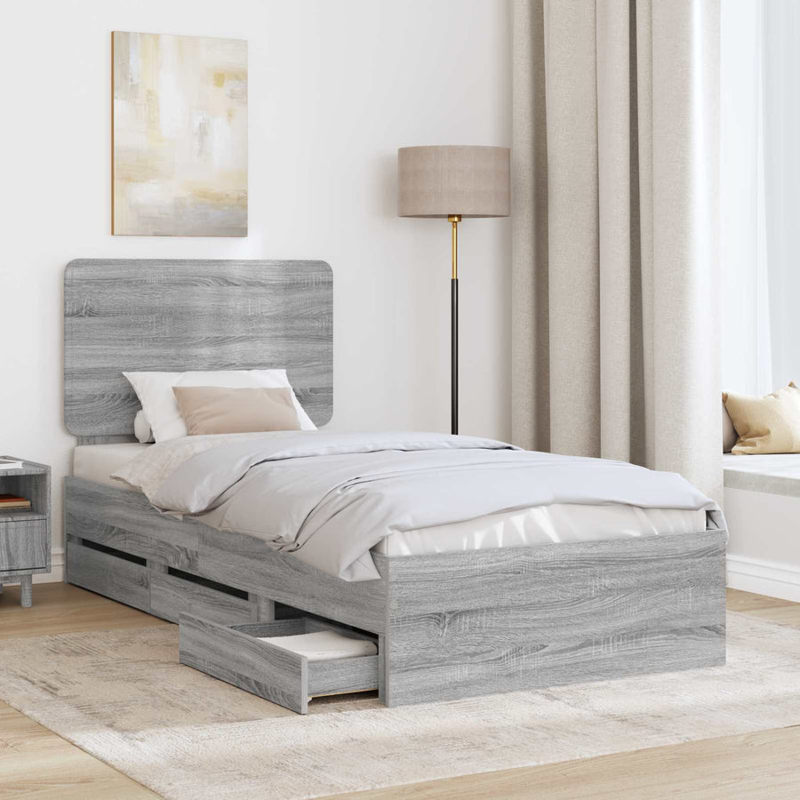 Bedframe met lade Grijs Sonoma 100 x 200 cm Ingenieurshout