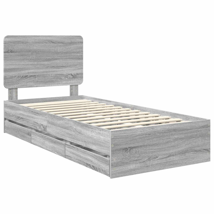 Bedframe met lade Grijs Sonoma 100 x 200 cm Ingenieurshout