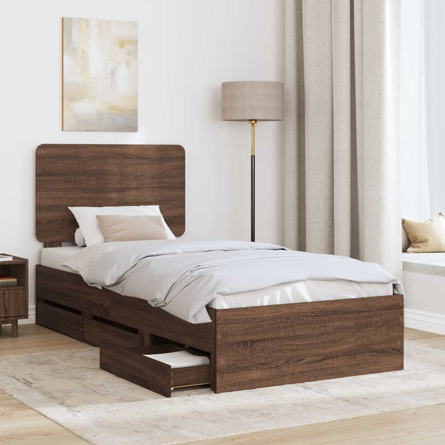 Bedframe met lade Bruin Eiken 100 x 200 cm Ingenieurshout