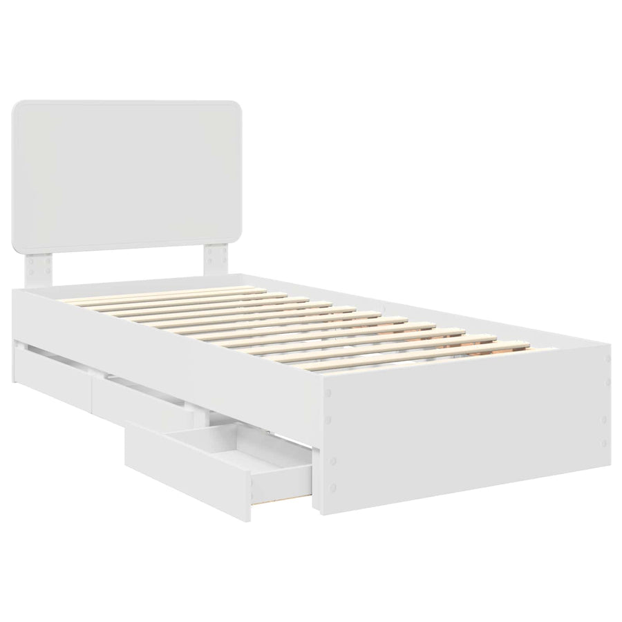 Bedframe met lade met hoofdeinde Wit 90 x 200 cm Ingenieurshout