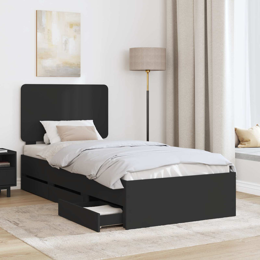 Bedframe met lade met opslag Zwart 90 x 200 cm Ingenieurshout