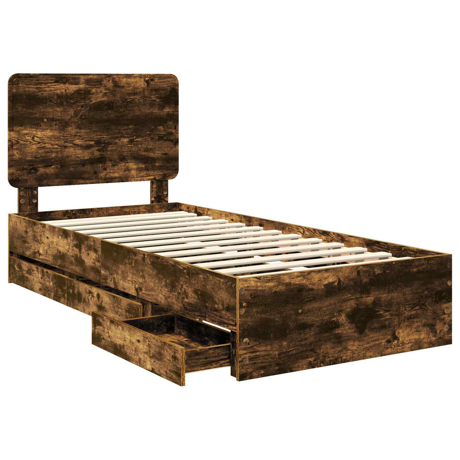 Bedframe met lade Gerookt eiken 90 x 200 cm Ingenieurshout