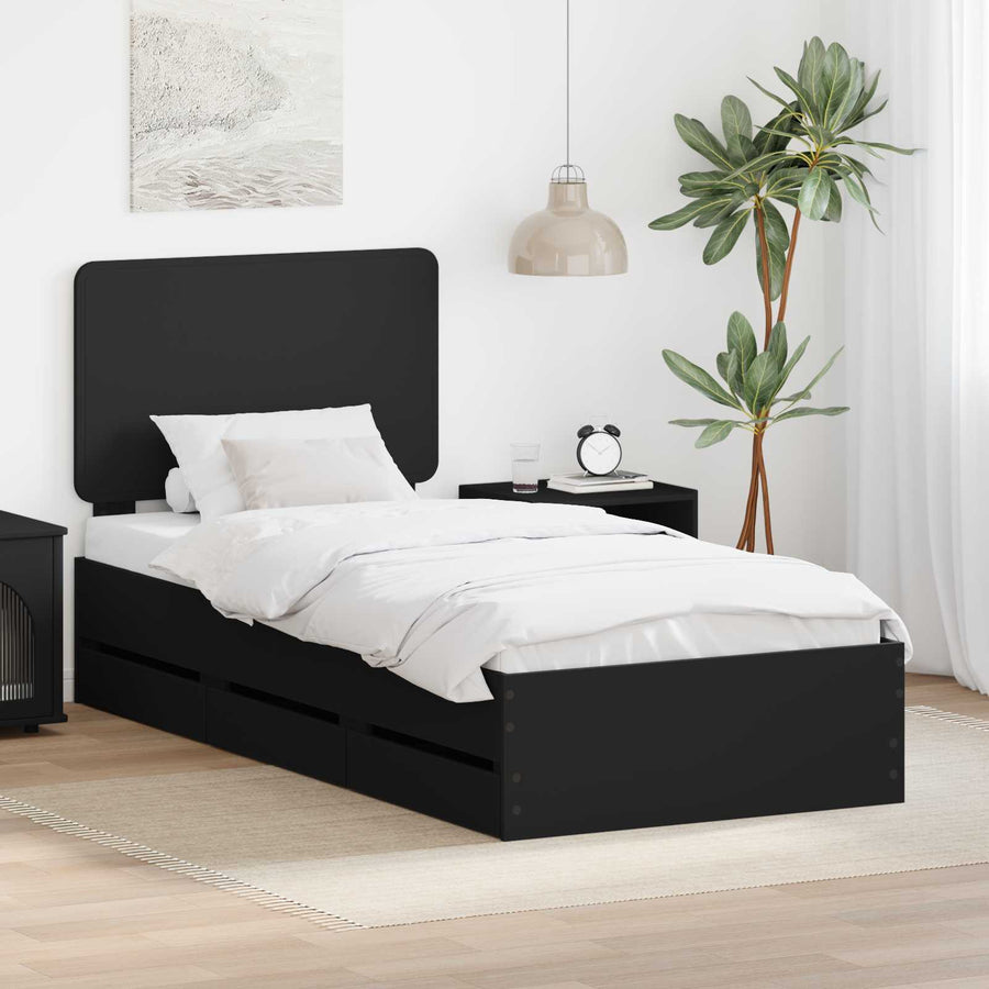 Bedframe met lade met opslag Zwart 90 x 190 cm Ingenieurshout
