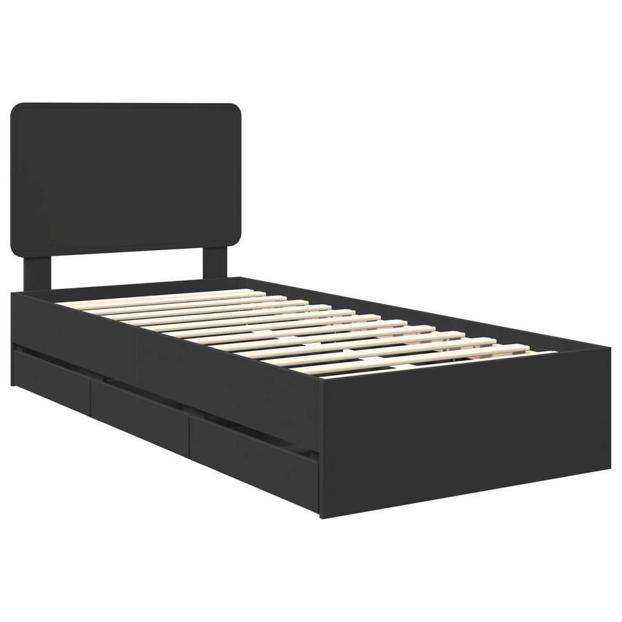 Bedframe met lade met opslag Zwart 90 x 190 cm Ingenieurshout