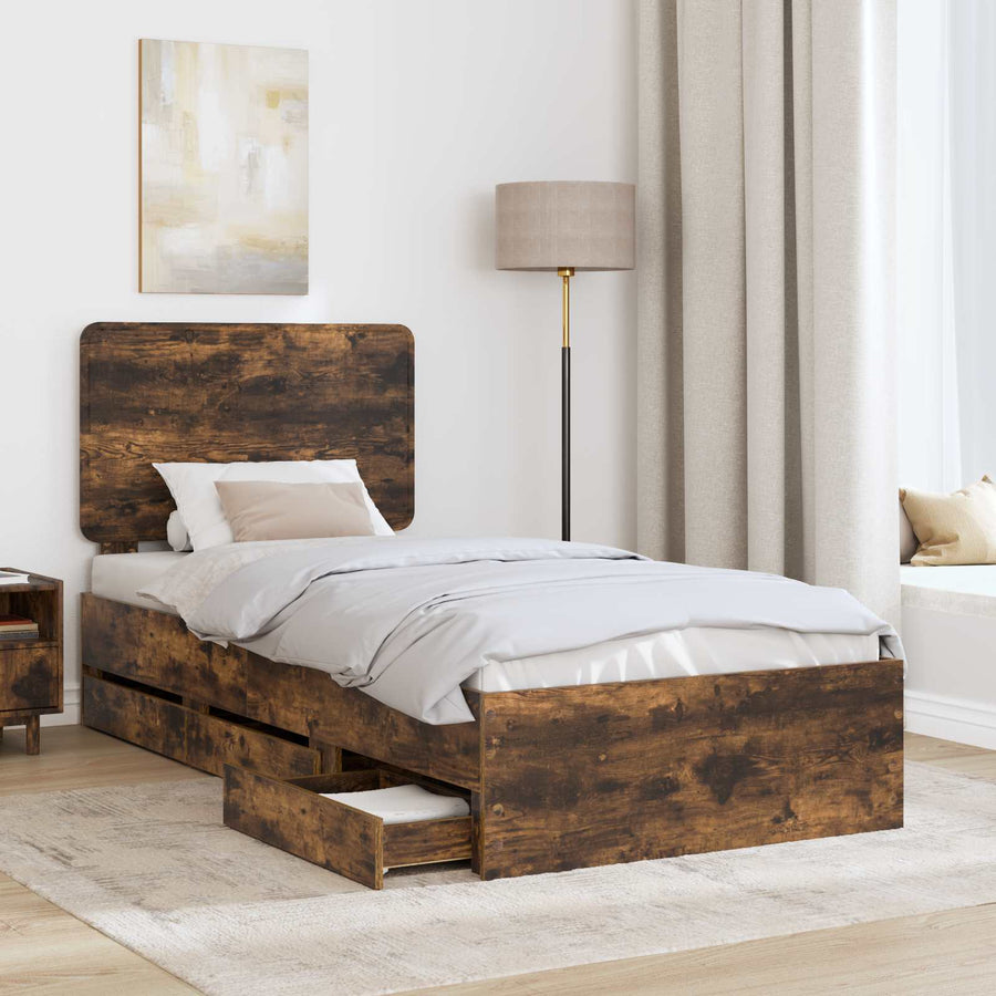 Bedframe met lade Gerookt eiken 90 x 190 cm Ingenieurshout
